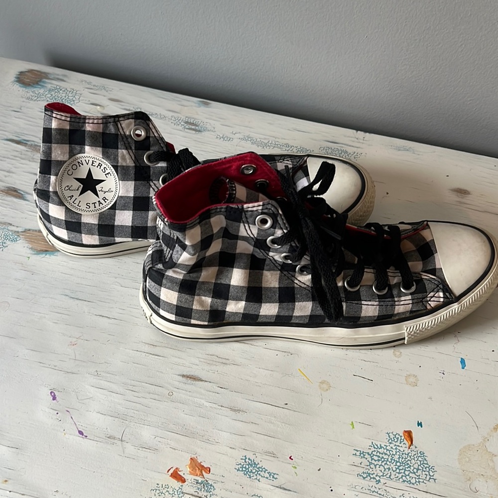 Plaid high-top converse